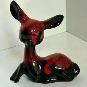 Vintage made in Canada  pottery deer figurine with orange drip glaze